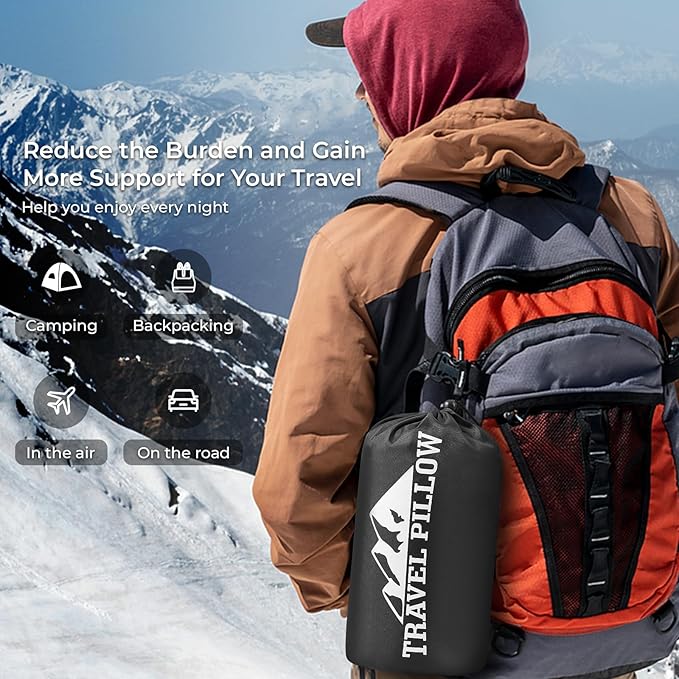 Travel Pillow Memory Foam Pillows, Camping Pillow-Compressible Medium Firm, Breathable Cover, Ideal Backpacking Hiking, Bed Pillows, Airplane and Car (Blue, M)