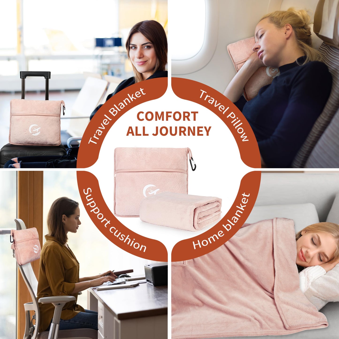 Tirrinia Soft Travel Blanket Pillow, 3-in-1 Foldable Airplane Throw Blanket, Long Flight Essentials, Car Pillow, Lightweight Travel Accessories