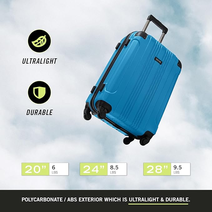 Kenneth Cole REACTION Out of Bounds Lightweight Hardshell 4-Wheel Spinner Luggage, Teal, 20-Inch Carry On