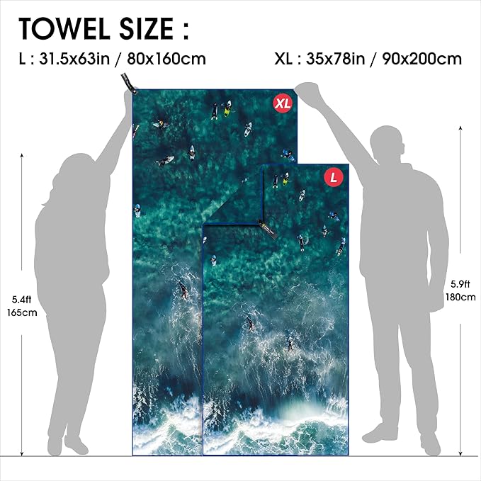 4Monster Microfiber Beach Towel Quick Dry,Super Absorbent Lightweight Travel Towel for Swimmers, Sand Free Camping Towel, Beach Towels for Pool,Swim,Water Sports,Yoga