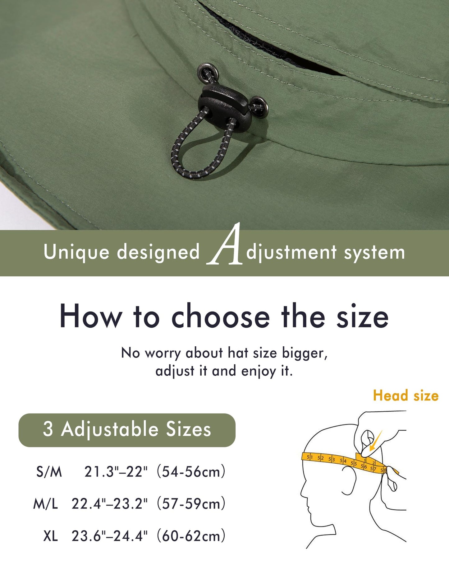 TOP-EX Waterproof Sun Hat for Women Wide Brim SPF 50 UV Protection with Chin Strap Packable & Foldable Bucket Hat for Travel Beach Outdoor Summer Gardening Hiking Fishing Camping Lightweight Green M/L