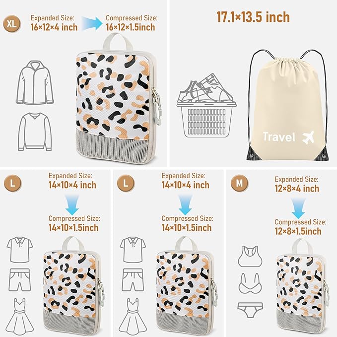 4-Piece Packing Cube Set - Lightweight Luggage Organizers for Travel, Vacation and Suitcases - Durable Accessories with Compression