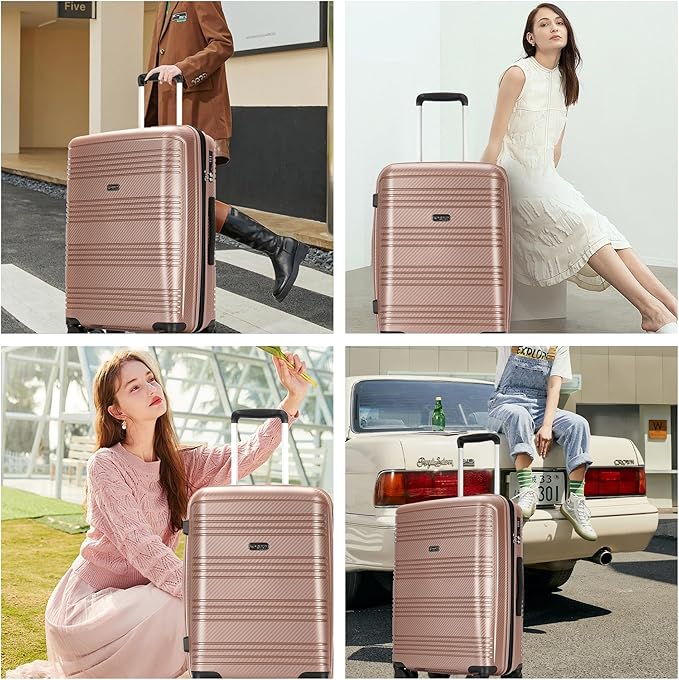 20 Inch Carry on Luggage 22x14x9 Airline Approved Hardside Suitcase with Spinner Wheels TSA Lock, 20-Inch, Rose Gold