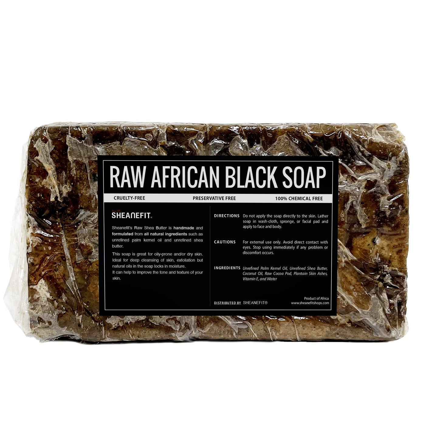Sheanefit Raw African Black Soap Bar - For All Skin Types - Face, Body, Hair Soap Bulk Bars (15 Ounce (Pack of 1)