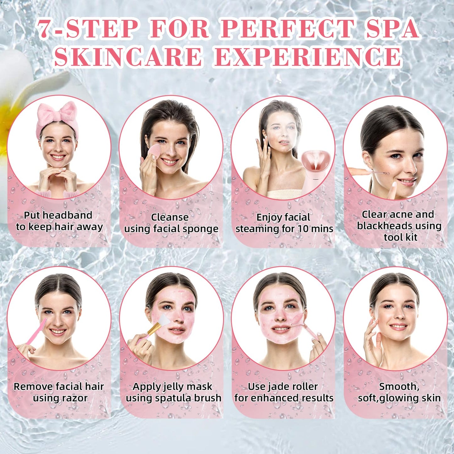 Pjordo Facial Steamer Spa Kit, 12 Skin Care Tools & 5 Jelly Mask Powder, Nano Ionic Steamer for Facial Deep Cleaning Unclog Pores Sinuses, Warm Mist Humidifier for Home SPA, Self Care Gifts for Women