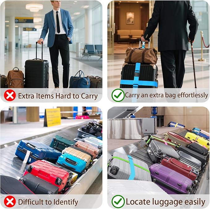 BILIONE 2Pcs Luggage Straps for Suitcases with Add A Bag Strap, Adjustable Luggage Identifiers Nylon Travel Belt TSA Approved (Pink)