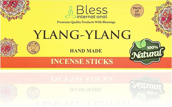 Bless-YLANG-YLANG 100%-Natural-Handmade-Hand-Dipped-Incense-Sticks Organic-Chemicals-Charcoal-Free Purification-Relaxation-Positivity-Yoga-Meditation Best-Woods-Scent (500 Sticks(26 OZ))