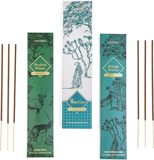 Carnatia Man Cave Incense Set – 2 Intense, Pheromone-Infused Scents | Rugged, Long-Lasting Aromas for Power, Focus & Elevated Vibe!