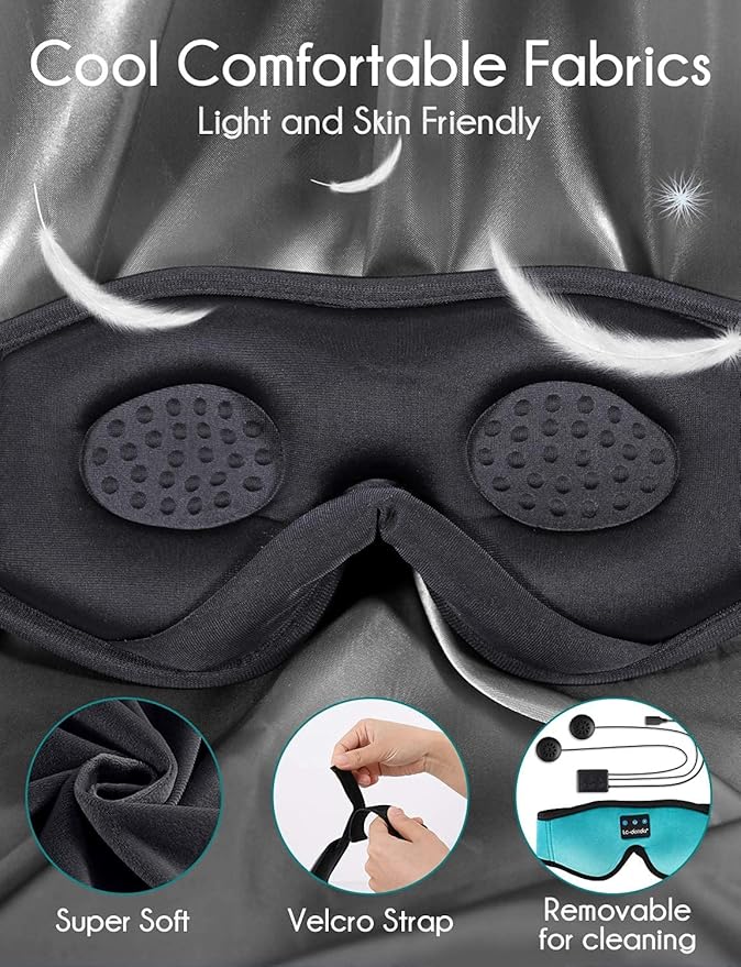 LC-dolida Sleep Headphones, Sleep Mask Bluetooth Wireless Music Eye Mask, Sleeping Headphones for Side Sleepers Sleep Mask with Bluetooth Headphones Ultra-Thin Stereo Speakers Perfect for Sleeping