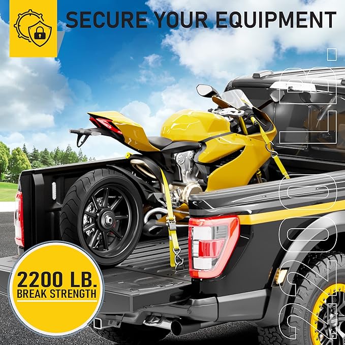 AUGO Ratchet Straps Heavy Duty 4 Pack -15 FT - 2200 LB Break Strength – with Safety Lock S Hooks - Cargo Straps for Moving, Appliances, Motorcycle – Soft Loop Tie Down Straps