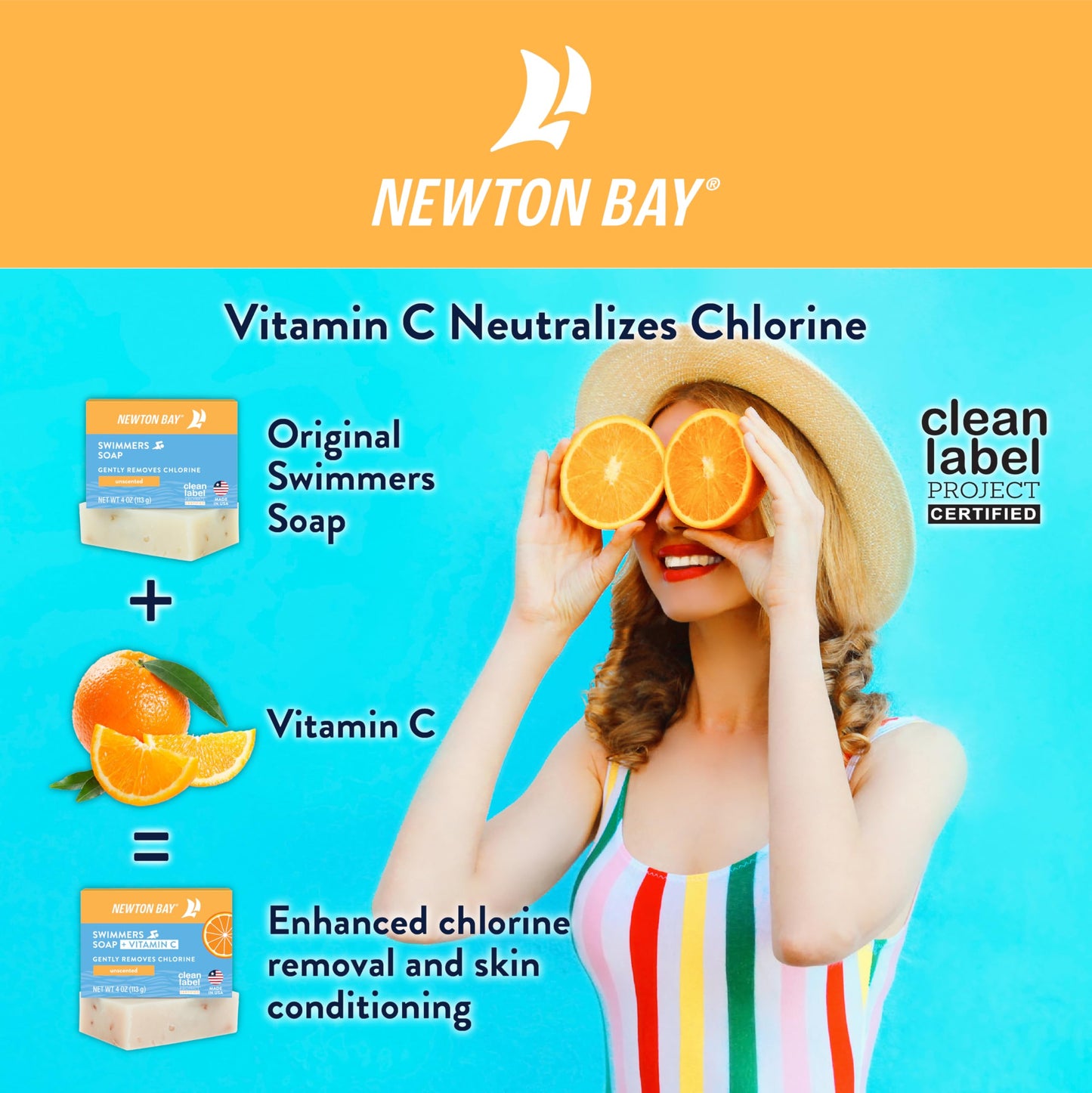 Newton Bay Swimmers Soap + Vitamin C | All Natural Body and Face Wash Soap Bar | Neutralizes and Washes Away Chlorine After Swimming | Revitalizes Sensitive Skin | Single 4 Ounce Soap Bar