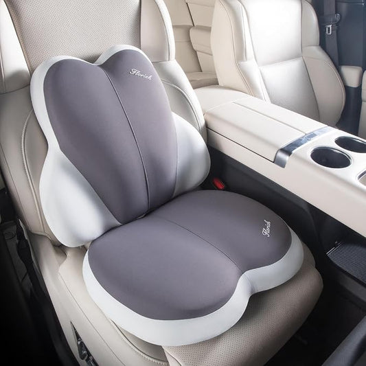 FLORICH Car Seat Cushion and Back Support for Car Ultrathick Memory Foam Office Chair Cushions with Lumbar Support Pillow for Sciatica & Back & Tailbone Pain Relief (Grey)