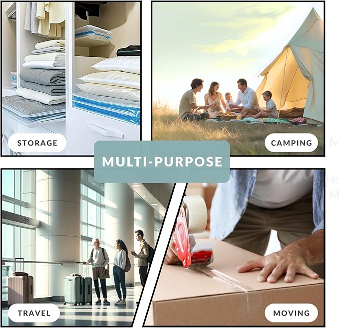 12 Pack Vacuum Storage Bags with Hand Pump, Compression Space Saver for Comforter, Bedding, Blanket Storage, Vacuum Seal Bags for Clothing, Luggage Suitcase and Closet Organizer