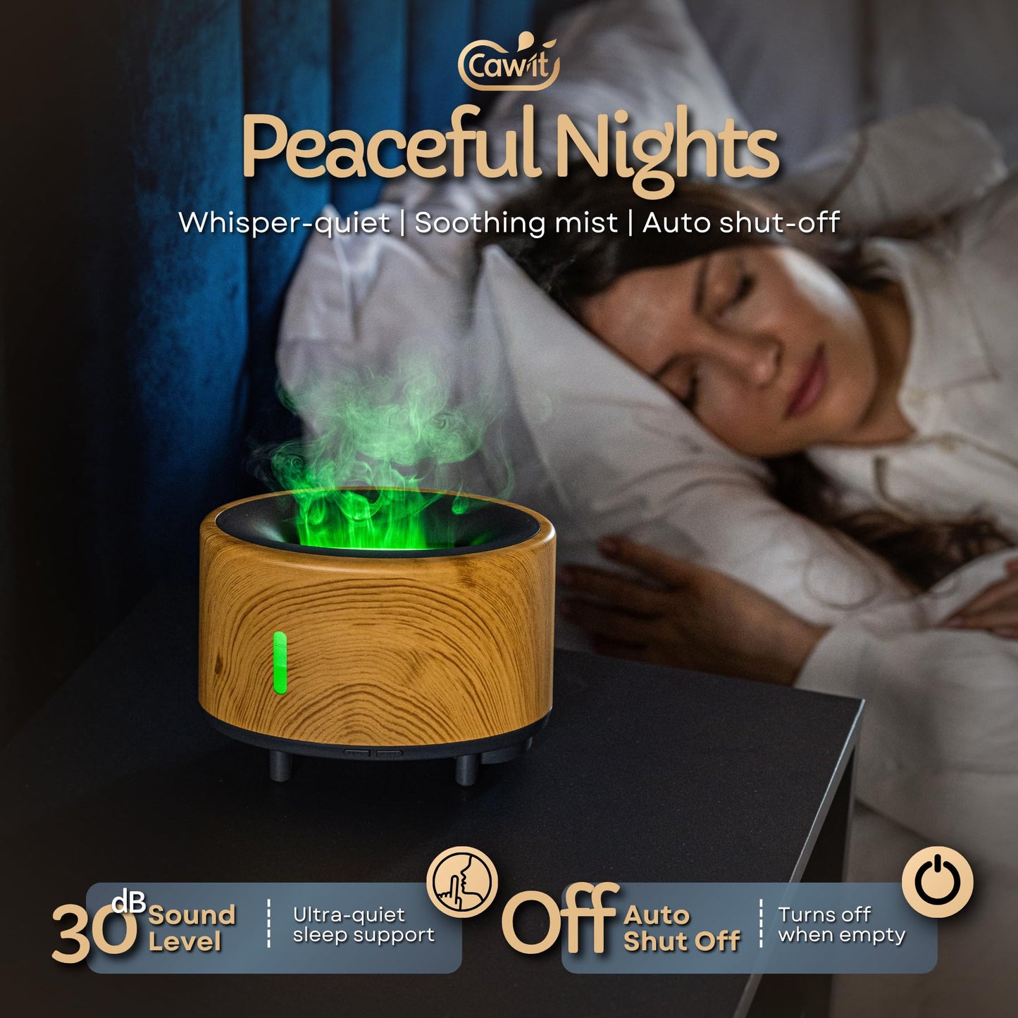Portable Humidifier & Diffuser with Colored Flames – Bluetooth Speaker & Aromatherapy | Small Warm Mist Humidifier - Essential Oil Scent Diffuser & Air Freshener for Home, Bedroom, Office & Travel