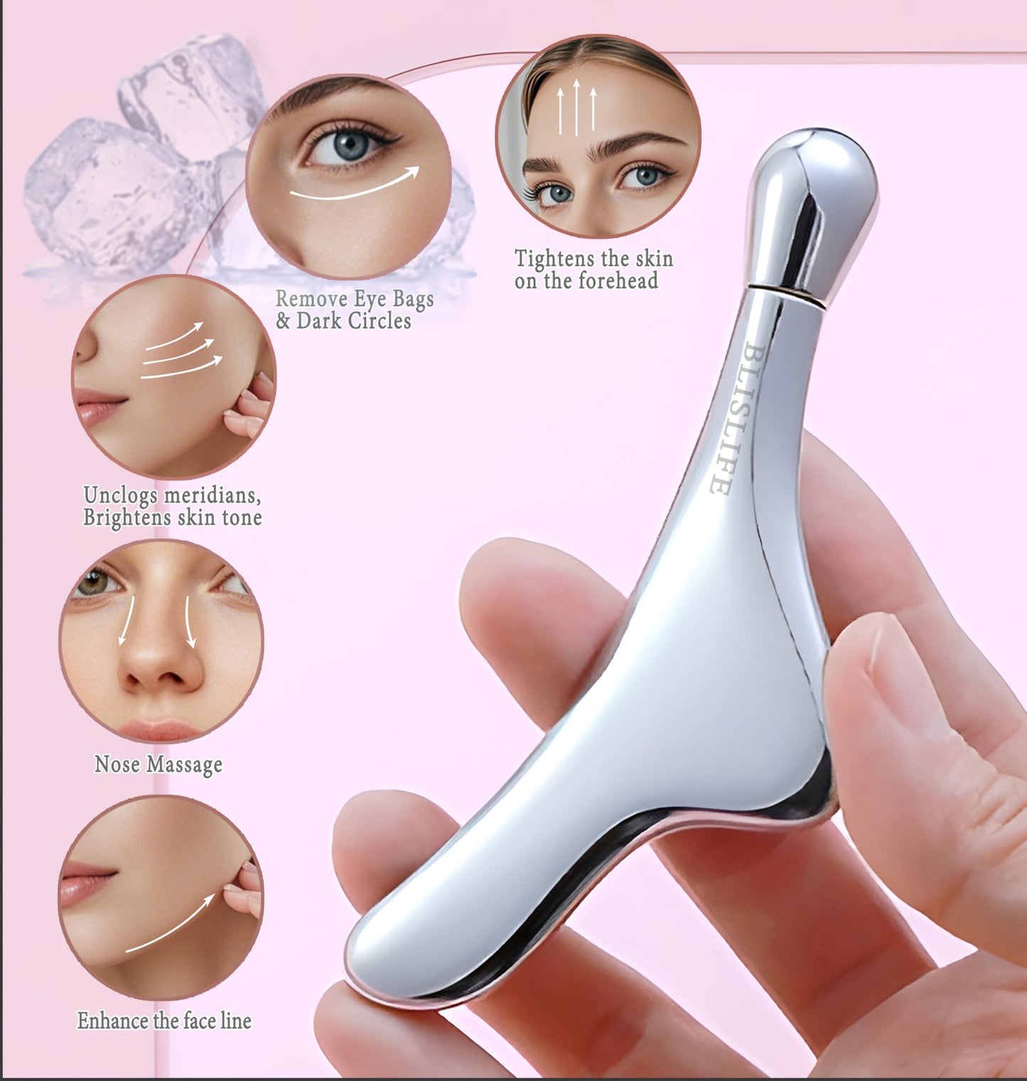 BLISLIFE Eye Roller Massage & Gua Sha Tool,Fade Puffiness and Dark Circles,Reduces Fine Lines and Wrinkles,Facial Skin Care, Metal Roller Eye Cream Massager