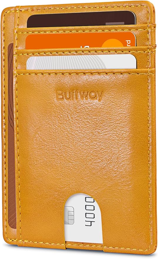 Buffway Slim Minimalist Front Pocket RFID Blocking Leather Wallets for Men and Women - Alaska Yellow