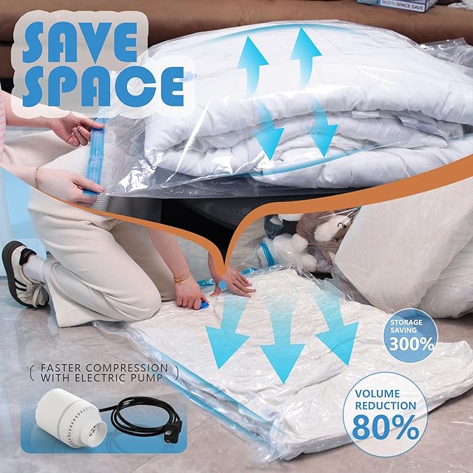 10 Pack XXL Jumbo Vacuum Storage Bags with Electric Air Pump, Space Saver Bags,Compression for Comforters and Blankets,Duvets,Pillows,Travel(47.2x35 in)