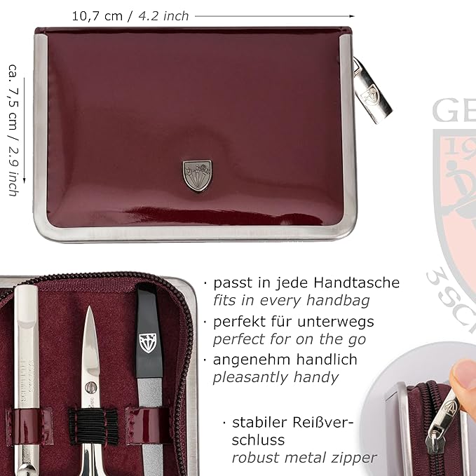 3 Swords Germany - brand quality 6 piece manicure pedicure kit set for professional finger & toe nail care with synthetic leather case - Made in Germany - burgundy