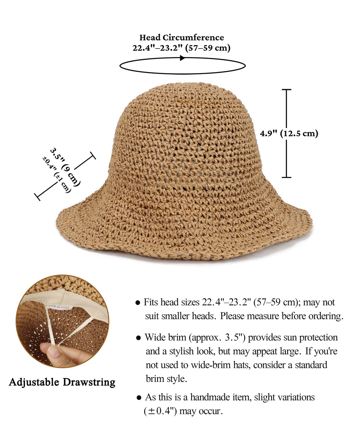 Womens Wide Brim Straw Sun Hat Foldable Floppy Crochet Beach Hat for Summer (US, Alpha, One Size, Khaki)