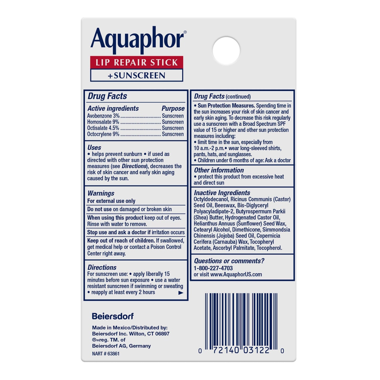 Aquaphor Lip Repair and Protect Stick with Sunscreen, Broad Spectrum SPF 30 Sunscreen Lip Balm, 0.17 Oz Stick, Pack of 4