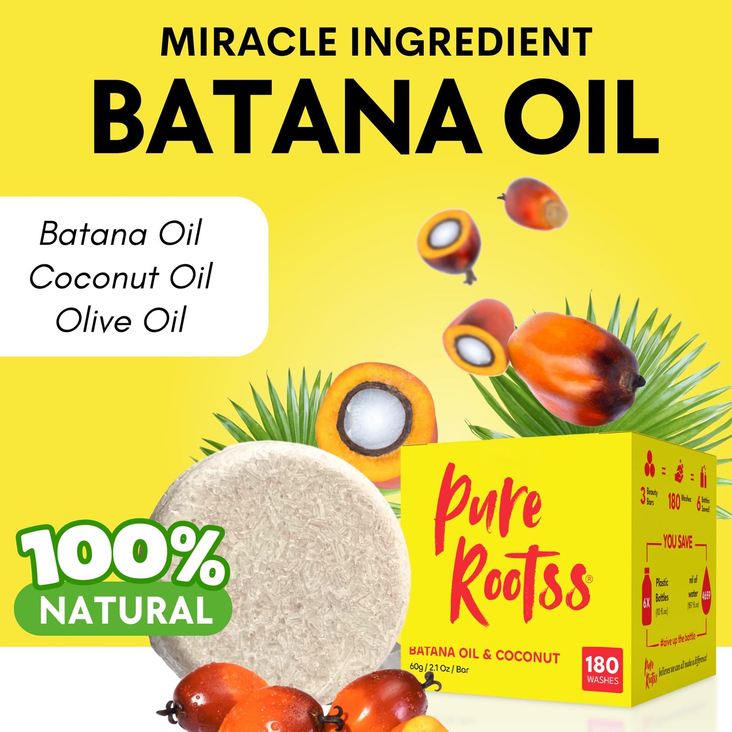 Batana Oil Shampoo & Conditioner Bar Set 3 - For Hair Growth, Thickening, Anti Hair Loss, Volumize, Strengthen, Regrowth for Thinning Hair - Silicone Free, Sulfate Free, Hibiscus Smell