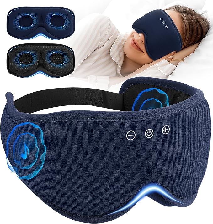 Bluetooth Sleep Mask with 2 Removable 3D Contoured Cup, Bamboo Cotton Sleeping Headphones for Side Sleepers with Timming Setting, Blackout Eye Mask for Sleeping Travel Meditation Men Women