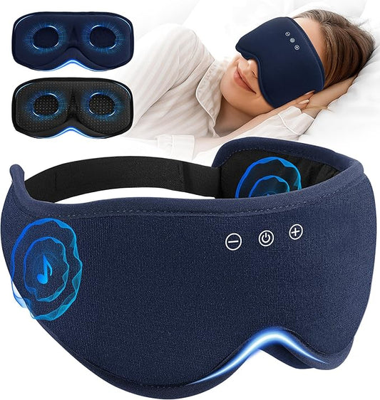 Bluetooth Sleep Mask with 2 Removable 3D Contoured Cup, Bamboo Cotton Sleeping Headphones for Side Sleepers with Timming Setting, Blackout Eye Mask for Sleeping Travel Meditation Men Women