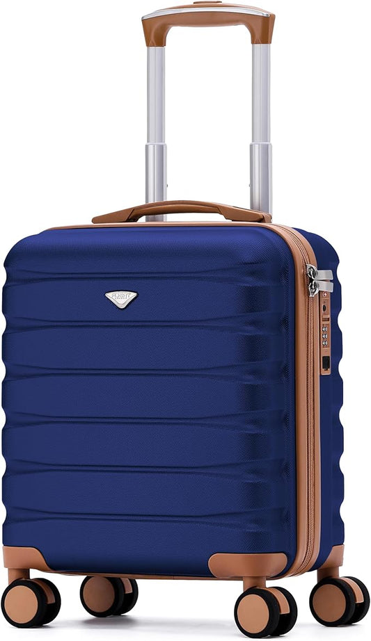 Carry On Suitcase Hardside Built In TSA Lock & USB Port Silent Double Spinner Wheels Maximum Underseat Carry-On Bag For American & United Approved Airlines( 18x14x8" ,Navy/Tan )