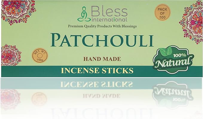 Bless-Patchouli 100%-Natural-Handmade-Hand-Dipped Organic-Chemicals-Charcoal-Free Purification-Relaxation-Positivity-Yoga-Meditation Best-Woods-Scent (500 Sticks (26 OZ))