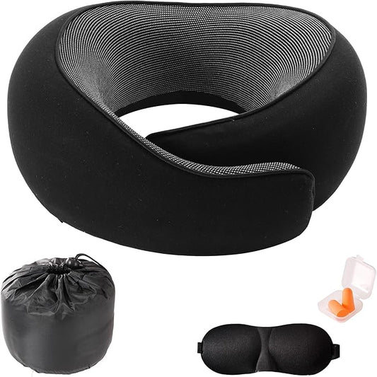 Travel Pillow,Travel Neck Pillows for Airplanes,Comfortable Breathable Cover,Memory Foam 360 Degree Support Stowable Pillows,Ideal Accessory for Sleeping Offices and Cars(Pure Black)