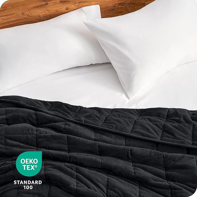 Bare Home Weighted Blanket Queen Size 17lb (60" x 80") for Adults - Minky Fleece - Premium Heavy Blanket Nontoxic Glass Beads (Black, 60"x80")