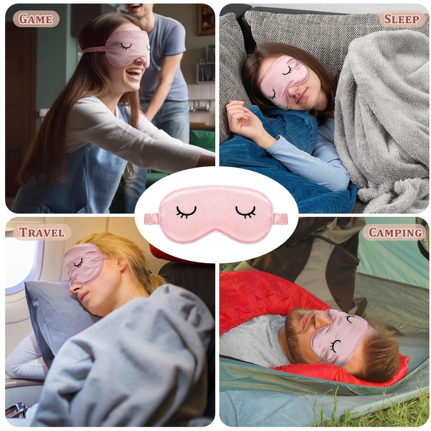 Geyoga 2 Pcs Cute Sleep Eye Masks for Adult Silk Sleep Eye Cover Cute Lightweight Adjustable Eyeshade Mask Satin Night Eyeshade Covers with 2 Pcs Storage Bag(Adult, Pink)