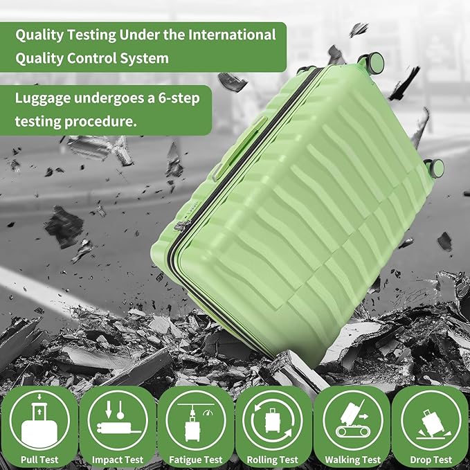 5-Piece Luggage Set, Lightweight ABS+PC Hard Shell Suitcase with YKK Zipper & TSA Lock for Family, Avocado Green, 14in/18in/20in/24in/28in