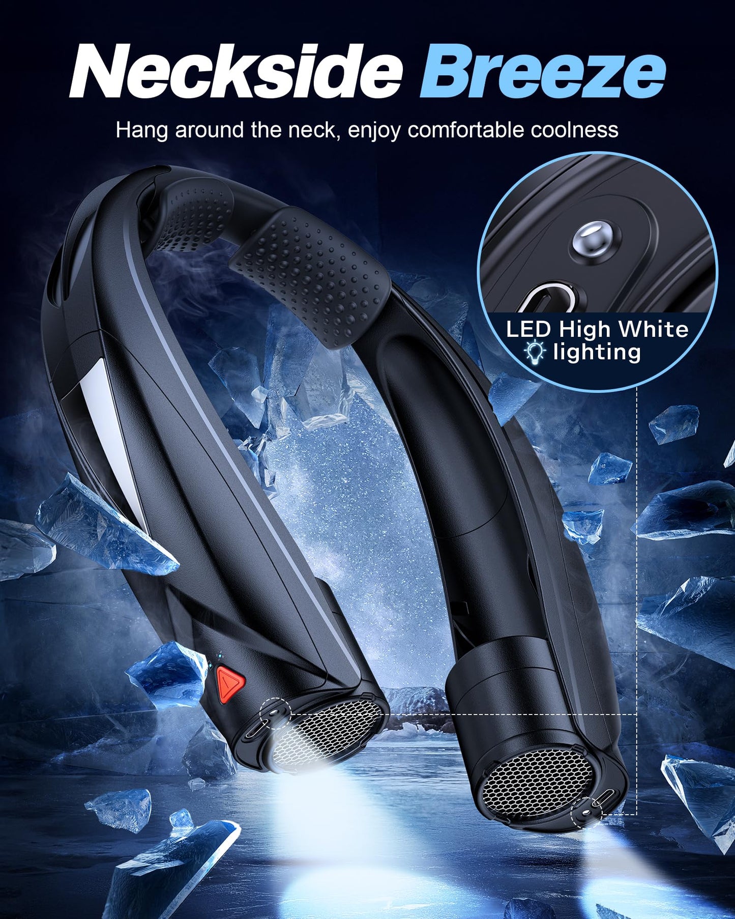 Laimiod Neck Fan - Portable Neck Fan with LED Book Light, 6-20 Hrs Long Battery, 6-Speed Adjustable, USB-C Rechargeable, Hands-Free Wearable Fan, Cooling Personal Fan for Men Women Outdoor Indoor