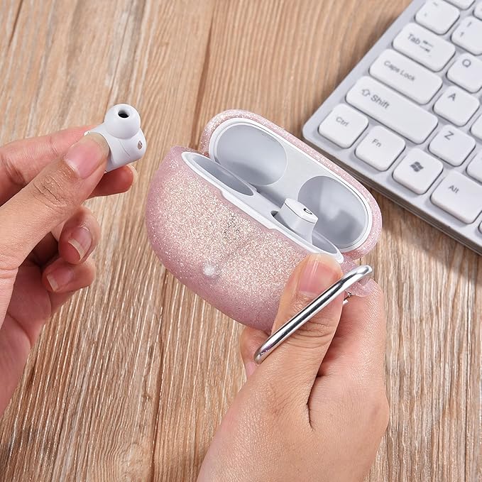 AIRSPO Silicone Case Compatible with Beats Studio Buds Case 2021 Soft Protective Cover for Beats Wireless Earbuds with Keychain (Glittery Rose Gold)