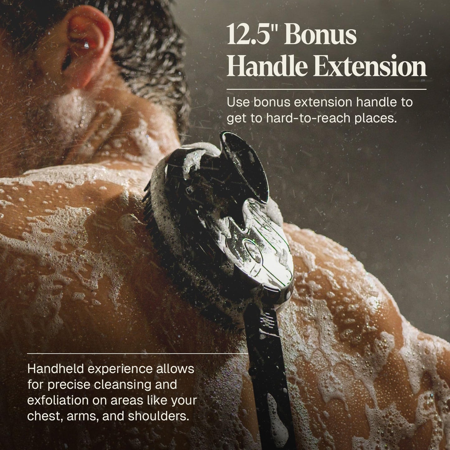 Black Wolf Silicone Body Scrubber & Exfoliator - Vibrating Loofah Shower Scrubber Brush with Handle Extension for Back - Deep Cleaning & Exfoliating Body Scrub - Bath Hygiene Essentials - Men & Women