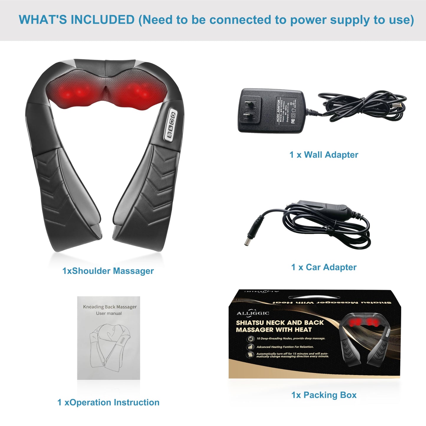 Alliggic Shiatsu Neck and Back Massager, Electric Shoulder Massager with Heat, Deep Tissue Kneading Massage for Pain Relief, Gifts for Dad Mom Friend Birthday Father's Day(NOT Cordless)