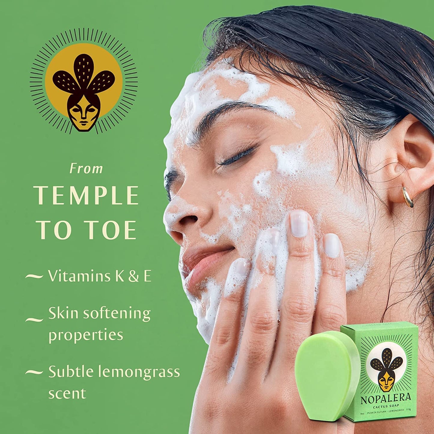 Nopalera Bar Soap, Lemongrass Essential Oils - Natural Body and Face Cleanser, Moisturizing and Exfoliating, Soft Skin Care Made With Clean, Vegan Ingredients, 4 oz