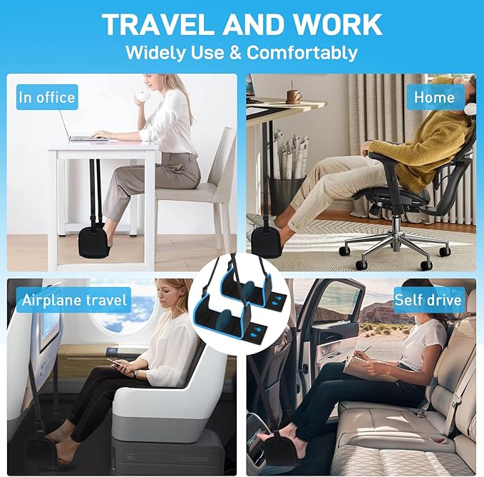 Airplane Foot Hammock, Foot Hammock for Travel Accessories with Ergonomic Removable Foot Divider Design, Airplane Foot Rest, Premium Comfortable Memory Foam & Hardboard for No Feet Clashing(Large)