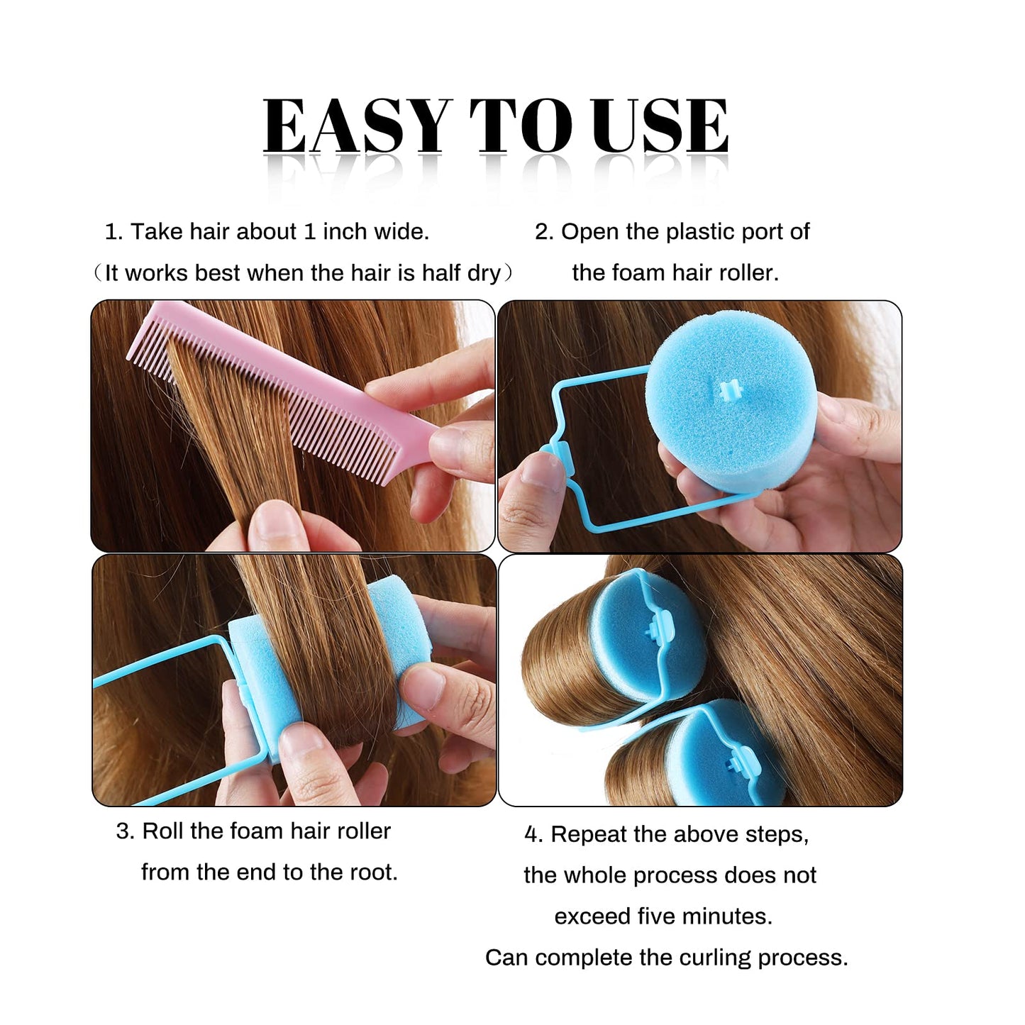 Jumbo Foam Sponge Hair Roller Soft Sleeping rollers Curvy Wavy Hairstyle Curling Hair Styling Tools 24 Pieces Use For Long Hair Short Hair Ladies And Children 2"X2.75"(blue)