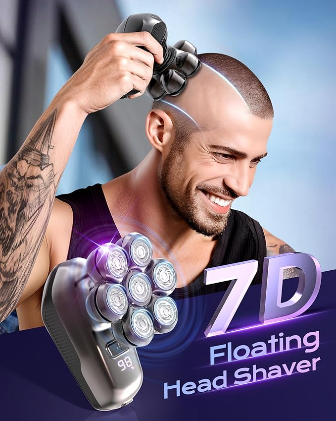 JIJ Head Shavers for Bald Men - 5-in-1 Electric Head Shaver Grooming Kit, 7D Floating Wet/Dry Electric Razor for Bald Heads with LED Smart Display, Turbo Speed & Type-C Charging (2000mAh)