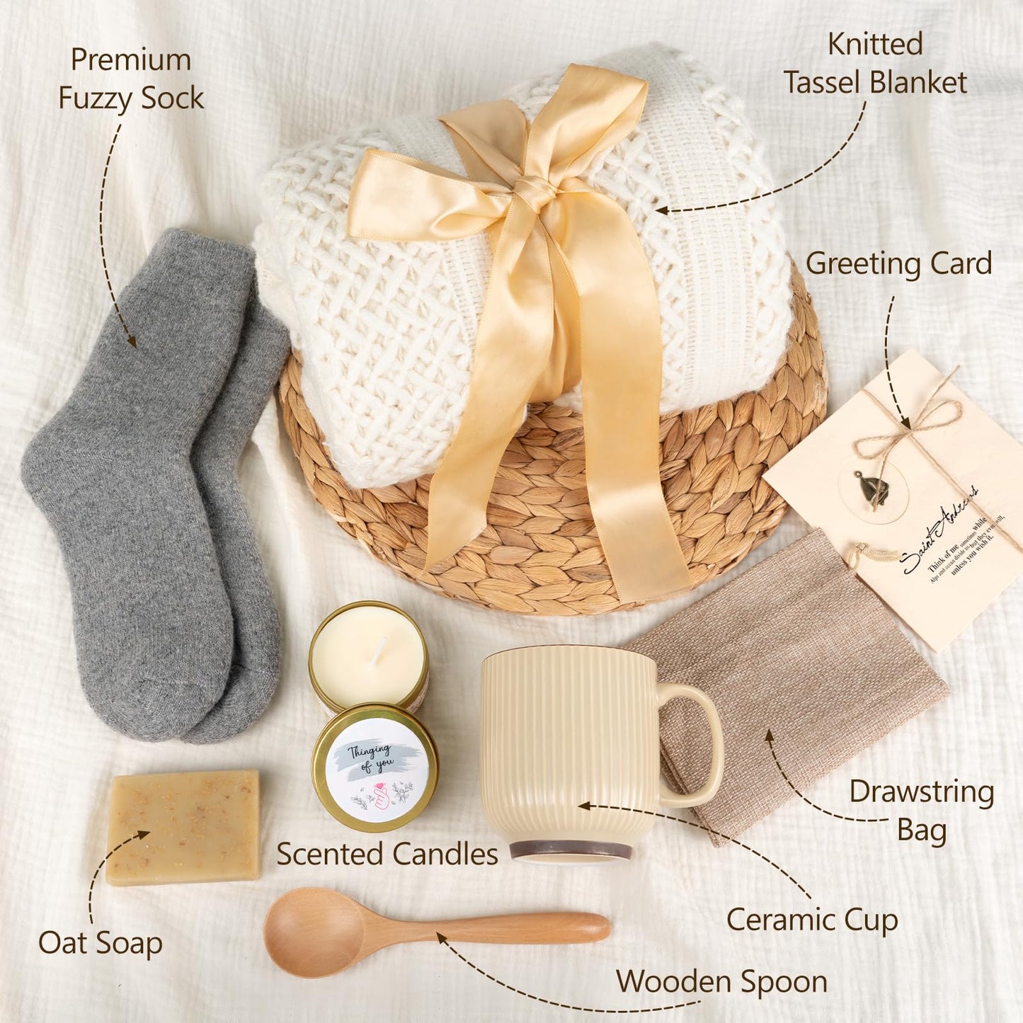 Get Well Soon Gifts for Women, Self Care Gifts for Women After Surgery, Birthday Box, Thinking of You Gift Basket Package Relaxing Spa Gift Set, Feel Better Relaxing Encouraging Box (Ivory)