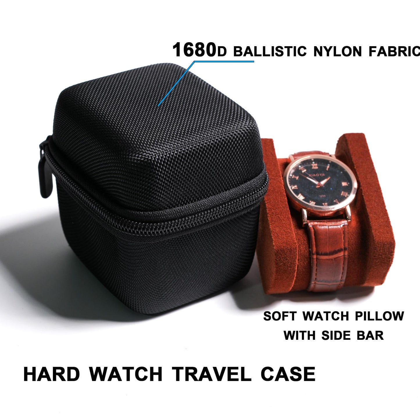 AMZSAFE single watch travel case, hard watch case with/compartment for jewelry organizer, rings bracelet cufflink organization