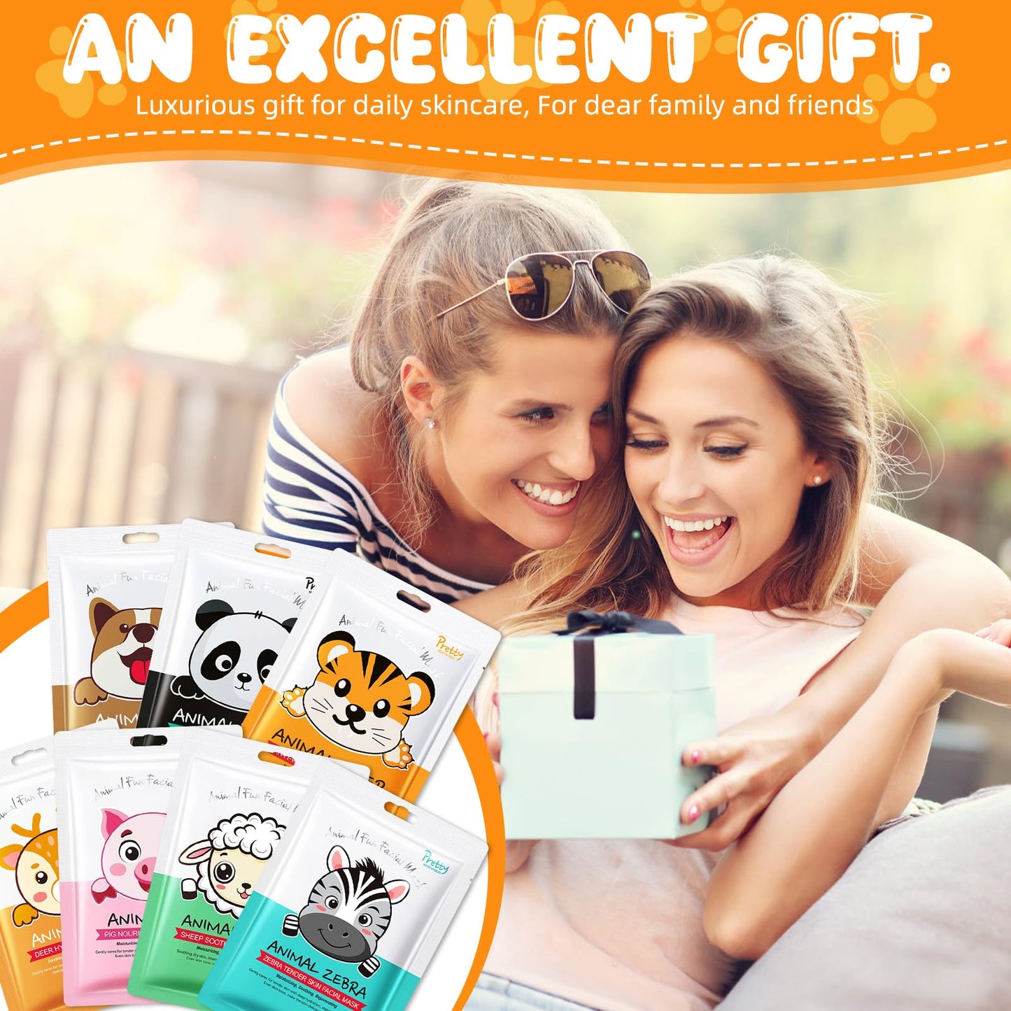 Beenefits 7 Packs Cute Animal Character Design Facial Masks, Deep Hyrating Spa Masks for All Skin Types, Gift for Kids' Birthady Party, Girl's Night, Enjoy Skincare Life