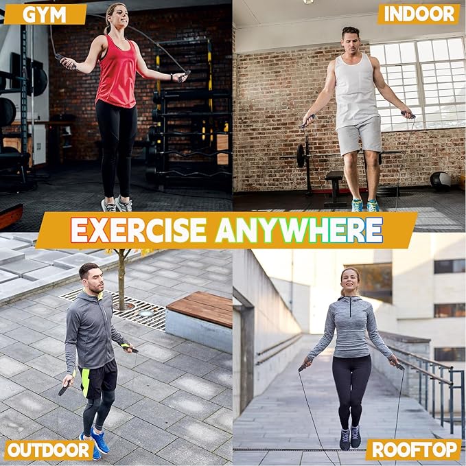 Jump Rope for Women Men Kids, Adjustable Skipping Rope with Ball Bearings, Professional Jumping Rope with Foam Handles, Tangle-Free Rapid Speed Jump Ropes for Fitness Workout Boxing Exercise