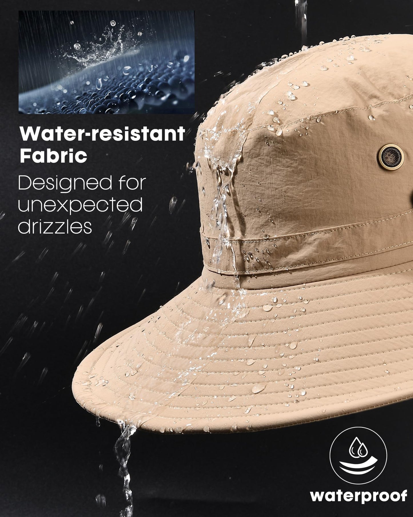 FURTALK Sun Hats for Men Fishing Hat UPF 80+ Foldable Wide Brim Outdoor Hiking Beach Summer Hats Khaki