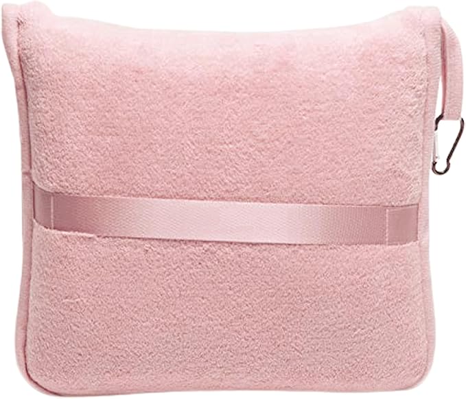 BlueHills Premium Soft Long Travel Blanket Pillow for Tall Airplane Flight Blanket 70 X48 inch Throw in Soft Bag case with Backpack Clip Compact Large Plane 2 in 1 Combo Pink T055