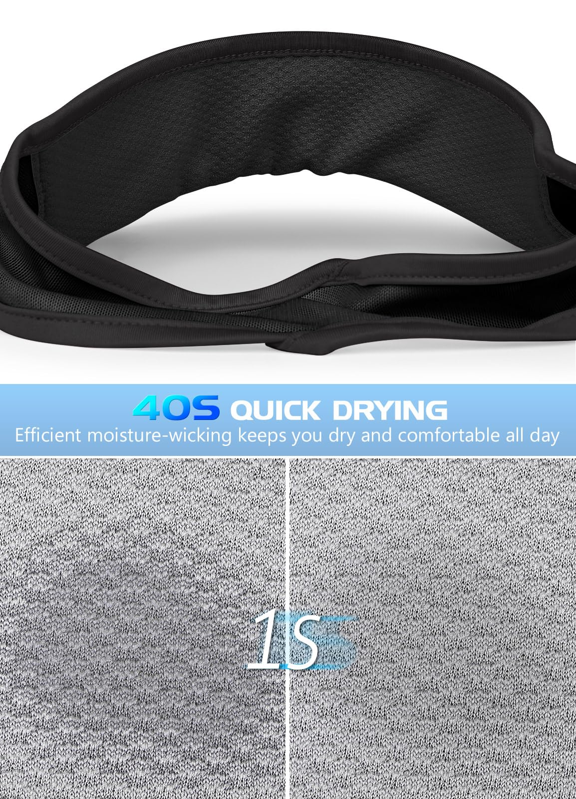 GXCROR Sports Sun Visor Hat Men Women, Lightweight Breathable Quick-Dry Visor Hat, UPF 50+ Tennis Golf Running Visor Black