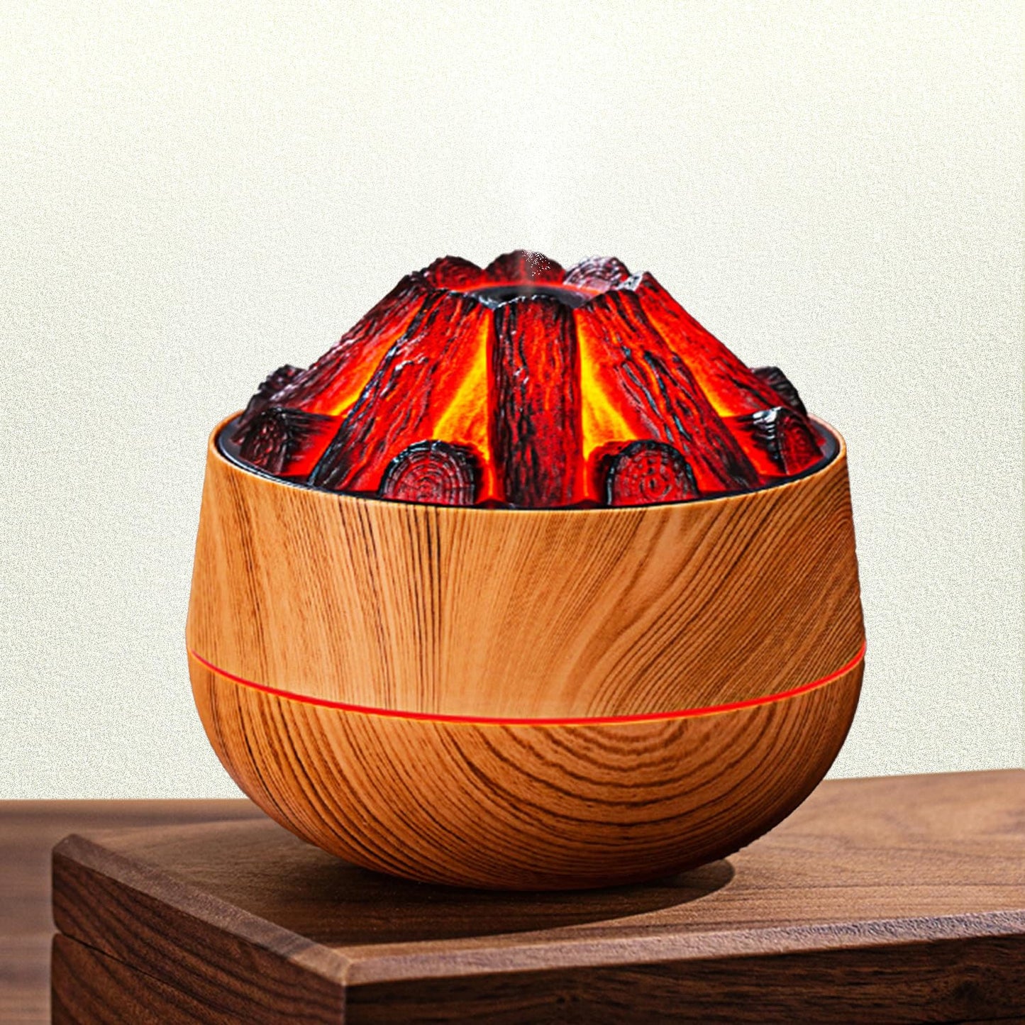 Viewmoi Simulated Carbon Fire Humidifier, Cool Mist Humidifier with Charcoal Fire Design, Ultra-Quiet Humidifier for Large Room, Bedroom, Office, Wood Grain (Light Texture), medium, SX-E351