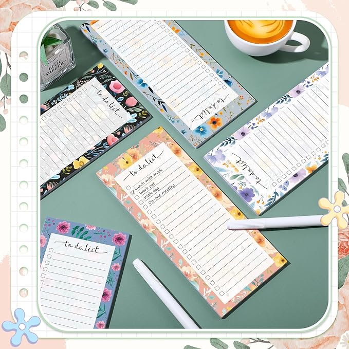Censen 10 Pack 500 Sheets To Do List Notes Daily Checklist Notepads with 50 Sheets Each Undated Color Memo Pad Block Shopping List Pad Weekly Plan Notepad Organizer Planners(Flower Color,Lined)